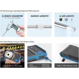 26inch / 66cm Rigid Borescope with 4.5inch Monitor Screen Teslong