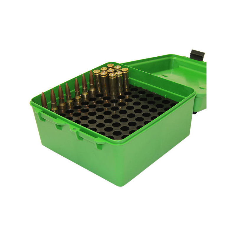 MTM Case-gard R-100 - Deluxe Ammo Box 100 Round Handle 22-250 to 458 Win