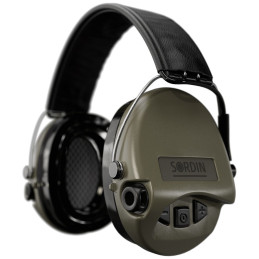 Sordin Supreme Pro hearing protection - active hunting hearing protector - EN 352 - gel cushion, leather band & green capsule