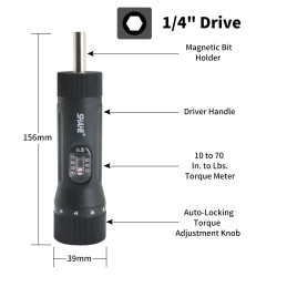 SHAHE 1/4" Drive Torque Screwdriver Wrench Set 10-70 In-lb 10 Pieces Bits Set for Maintenance Tools Bike Repairing and Mounting