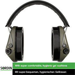 Sordin Supreme Pro-X LED Hearing Protection - Active Hearing Protector - EN 352 - Gel Cushion, Leather Strap & Green Capsule