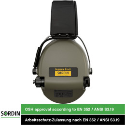 Sordin Supreme Pro-X LED Hearing Protection - Active Hearing Protector - EN 352 - Gel Cushion, Leather Strap & Green Capsule