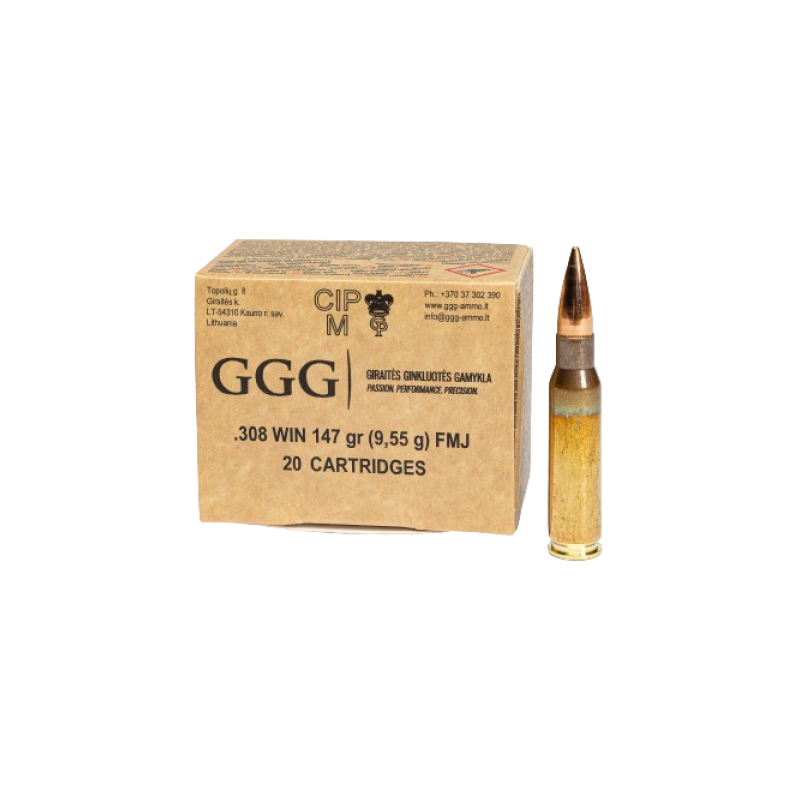 GGG Ammo .223REM, 55 grain (3.6 gram) FMJ bullet