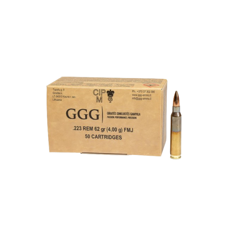 GGG Ammo .223REM, 62 grain (4.0 gram) FMJ bullet