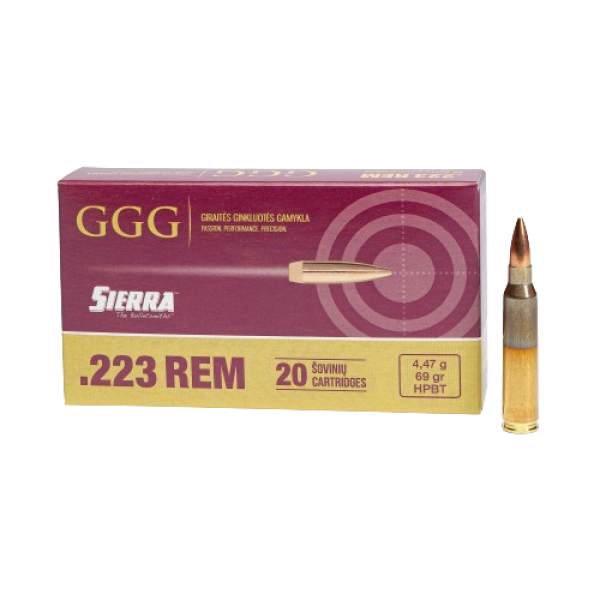 GGG Ammo .223 REM, 69 grain (4.5 gram) HPBT Sierra MatchKing bullet