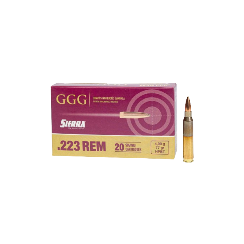 GGG Ammo .223 REM, 77 grain (5.0 gram) HPBT Sierra MatchKing bullet