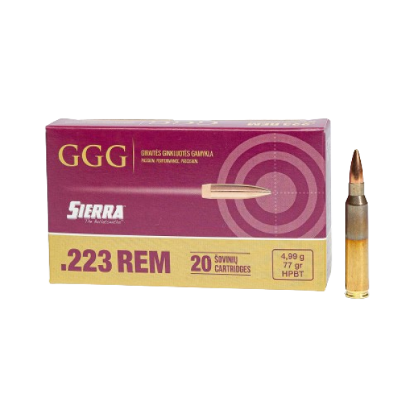 GGG Ammo .223 REM, 77 grain (5.0 gram) HPBT Sierra MatchKing bullet
