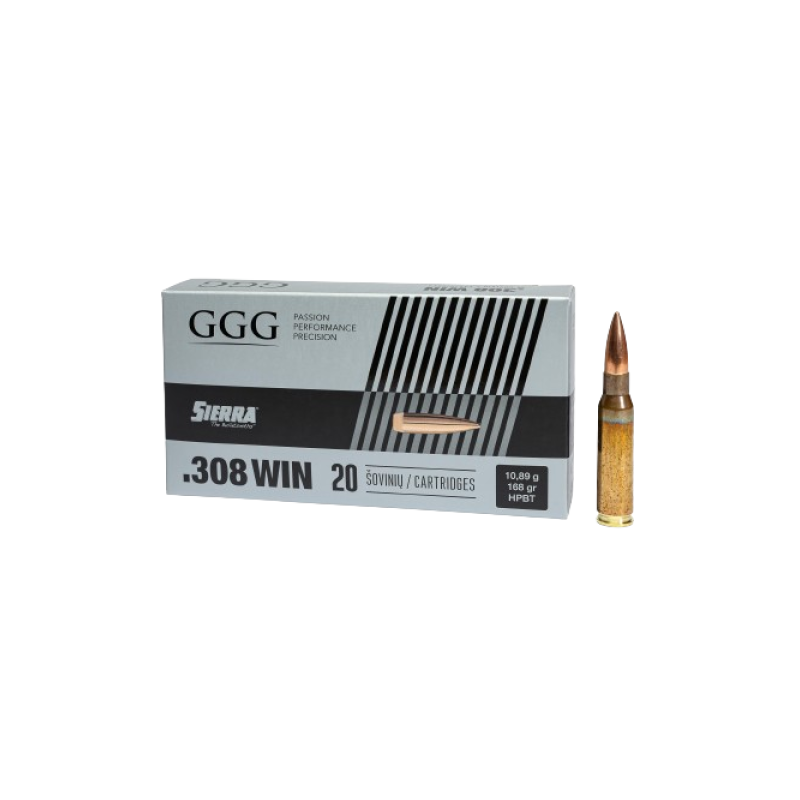 GGG Ammo .308 WIN, 168 grain (10.9 gram) HPBT Sierra MatchKing bullet