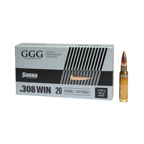 GGG Ammo .308 WIN, 168 grain (10.9 gram) HPBT Sierra MatchKing bullet