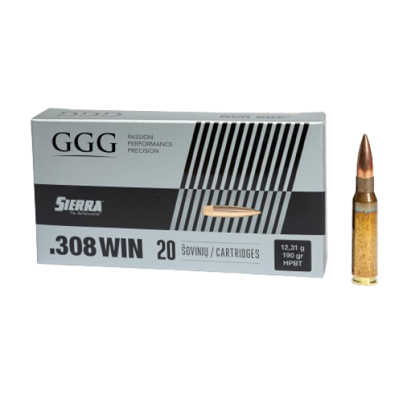GGG Ammo .308 WIN, 190 grain (12.3 gram) HPBT Sierra MatchKing bullet