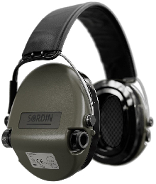 Sordin Supreme Pro hearing protection - active hunting hearing protector - EN 352 - gel cushion, leather band & green capsule